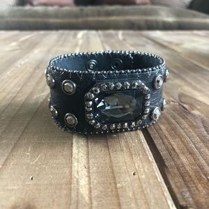 Leather and rhinestone bracelet